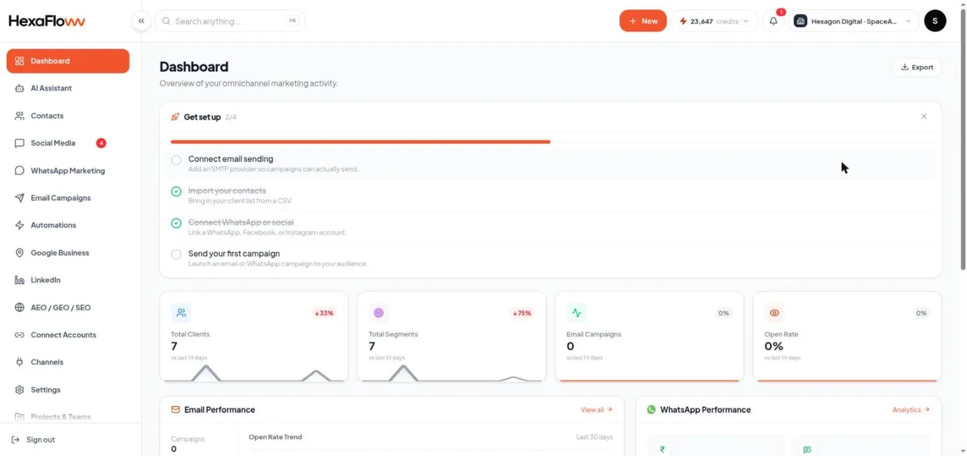 Dashboard with the Get set up checklist card at the top